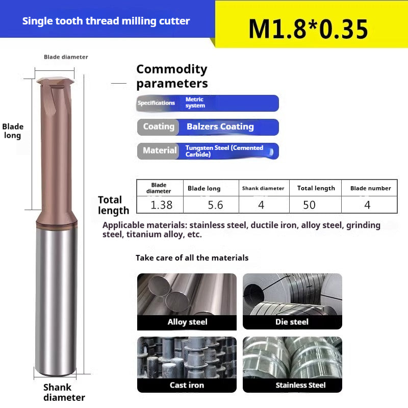 6032 60 degree thread milling cutter single thread, three threads, full thread CNC machining center tungsten steel alloy coated milling cutter can be customized Shandong Denso Pricision Tools Co.,Ltd.